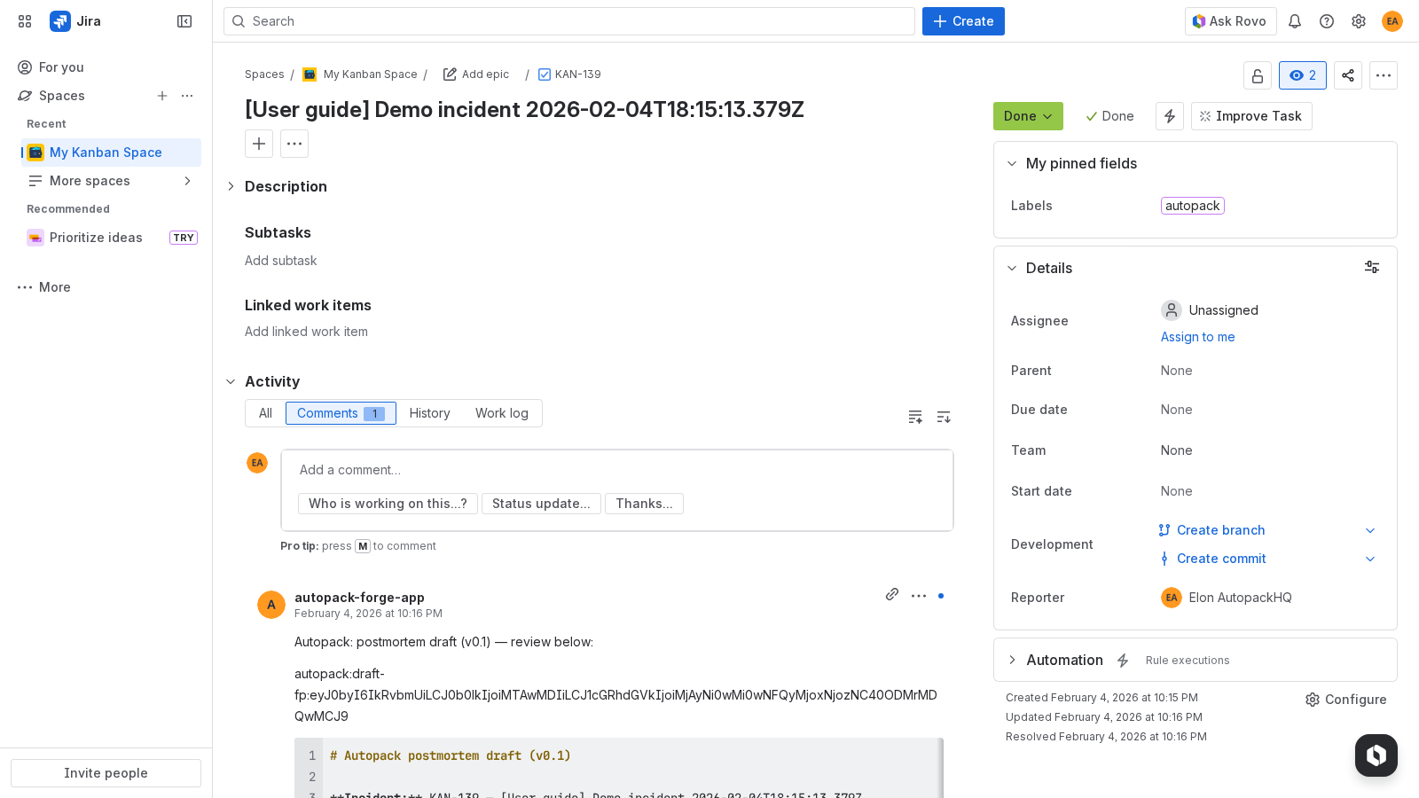 Reviewing the draft and action items section in Jira