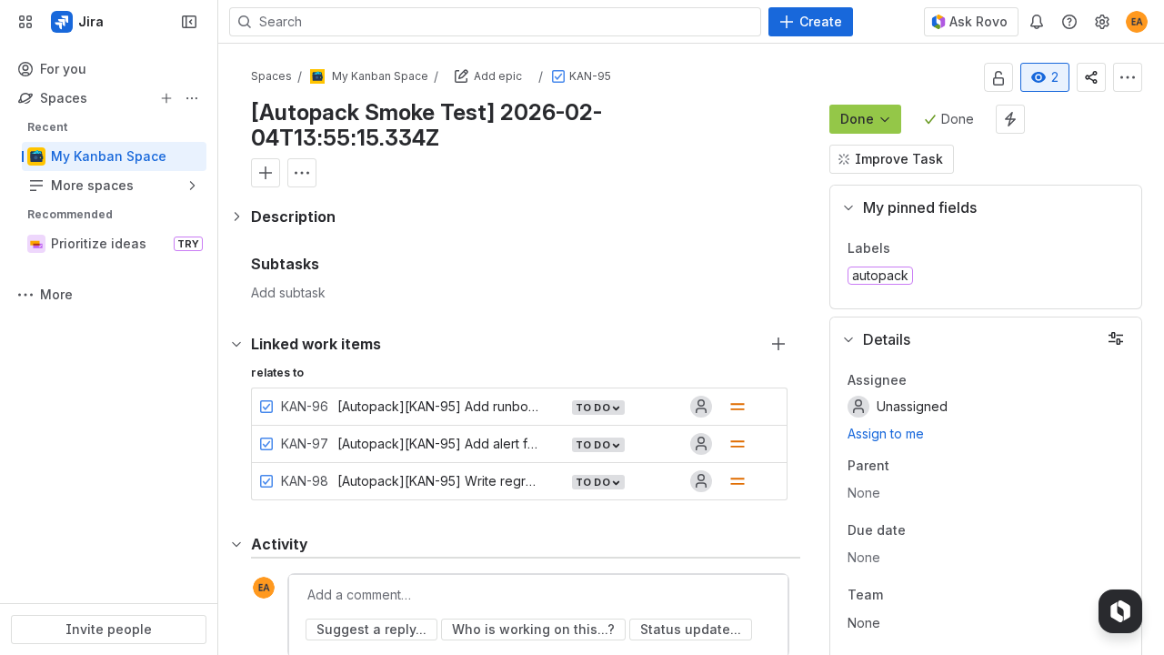 Jira showing created linked action items (placeholder)