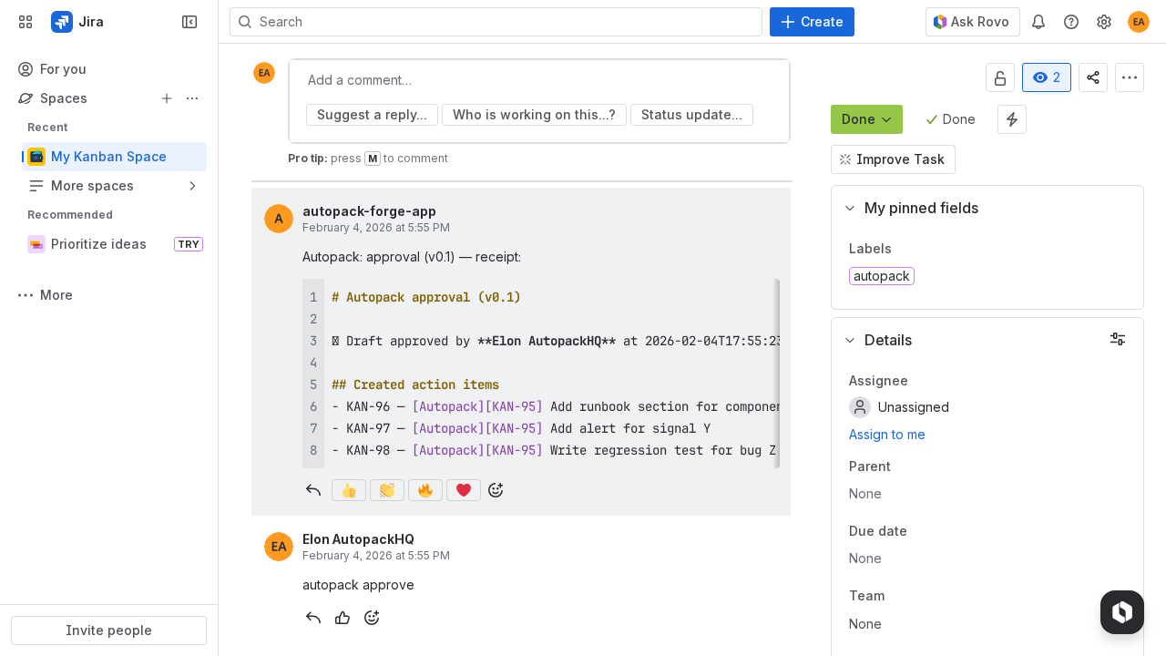 Jira comment titled Autopack approval receipt (placeholder)